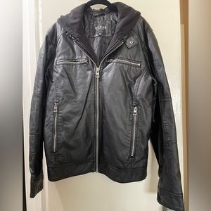 Men’s Guess Faux Leather Jacket with Hood Size Medium